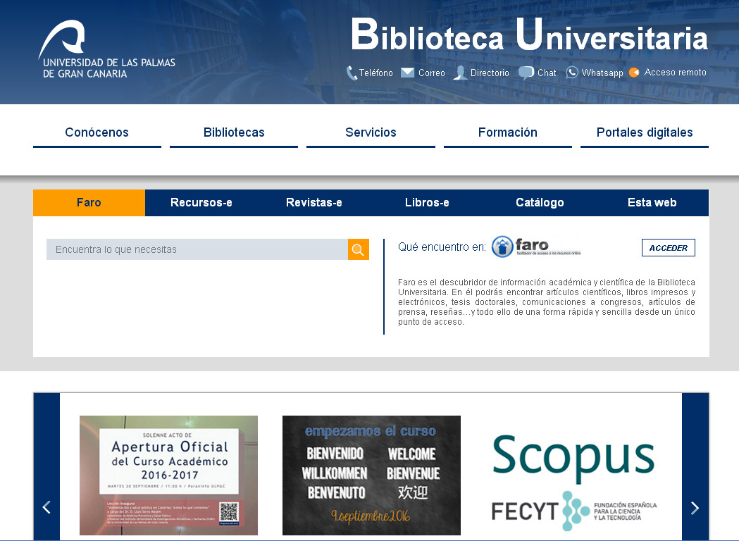 Pantallazo de la web de la Biblioteca Universitaria con el nuevo diseño